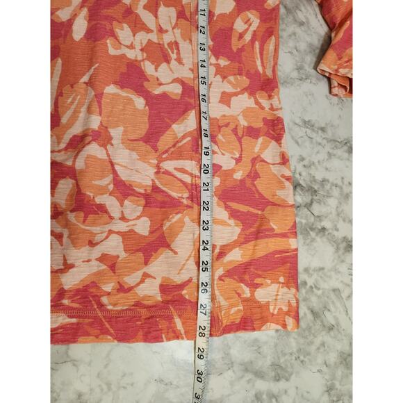 Weekends by Chico's Womens Orange Pink Floral Cotton Quarter Zip Blouse Size L - Picture 6 of 6